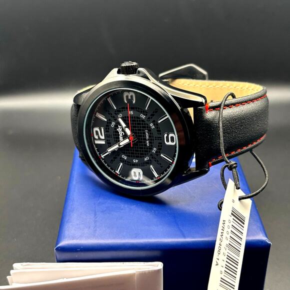 Wrangler WRW2400-1A Mens Black Analog Watch Black Leather Red Stitching Strap - Picture 12 of 17